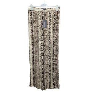 PrettyLittleThing Brown Snake Print Wide Leg Trousers Pants Size 12 Slinky NEW